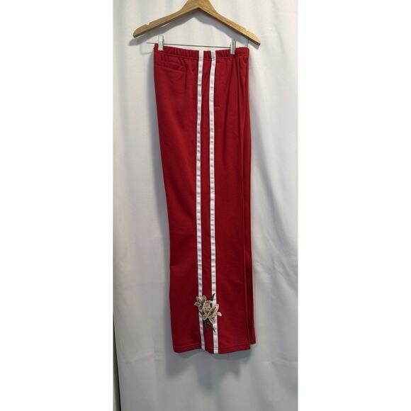 GUESS | Red Floral Embroidered Wide Leg Loose fit Track Pants 'ZOEY' NWT- Large - Picture 5 of 9